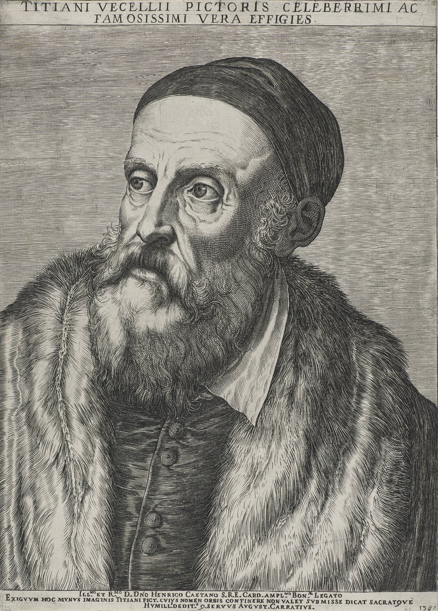 Portrét Tiziana, 1587 (rytina na položený papír s vodoznakem) od Agostino Carracci