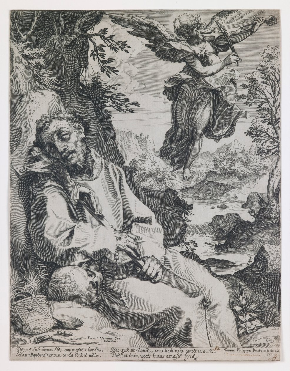 Svatý František utěšovaný hudebním andělem od Agostino Carracci