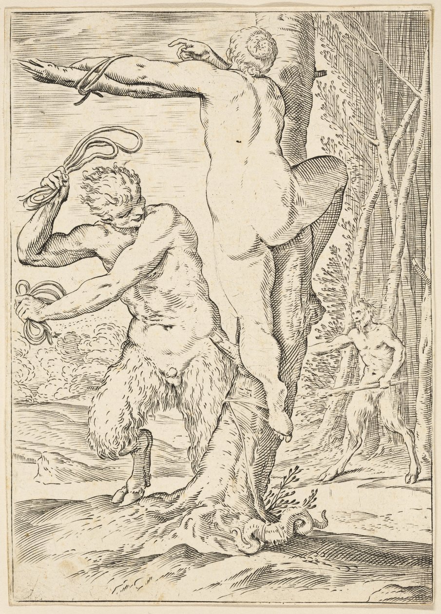 Satyr bičující nymfu, kolem 1590-95 od Agostino Carracci