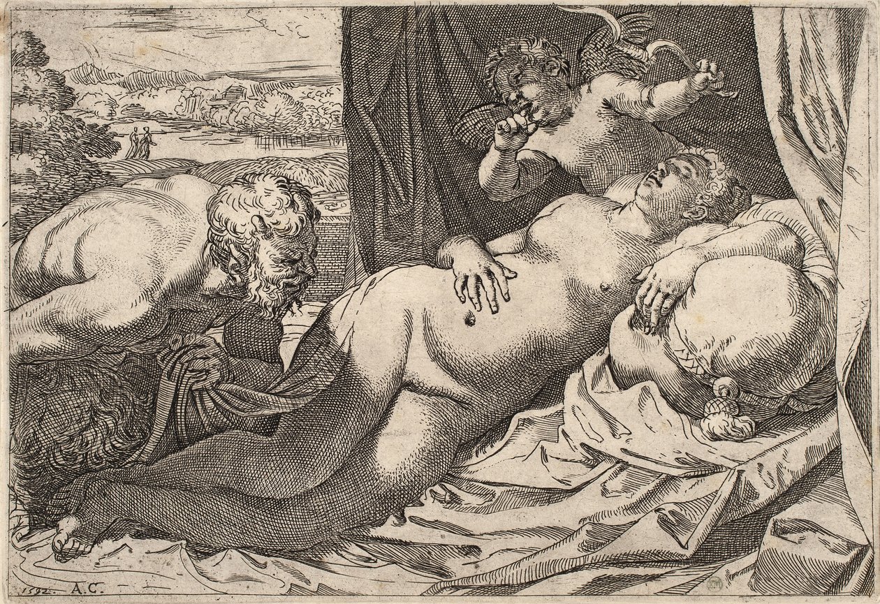 Satyr a nymfa od Agostino Carracci