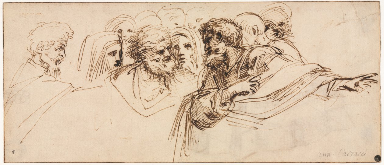 Studie hlav recto, 2. polovina 1500. let. od Agostino Carracci