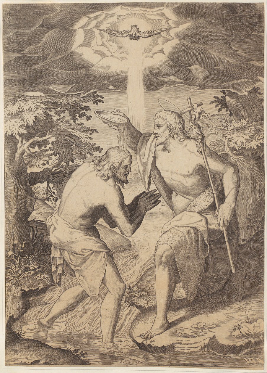 Křest Krista od Agostino Carracci