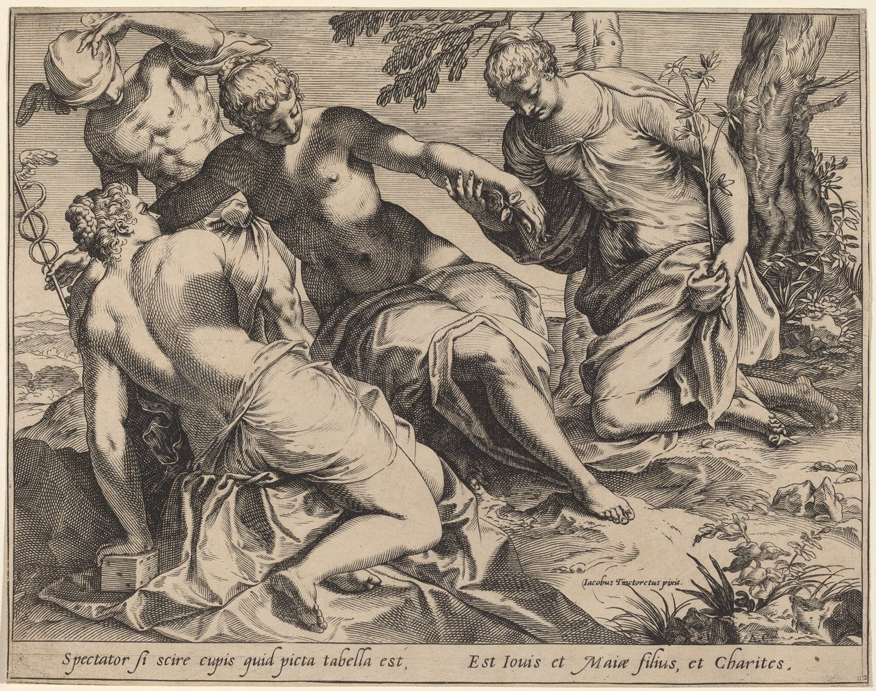 Merkur a Tři Grácie od Agostino Carracci after Jacopo Tintoretto