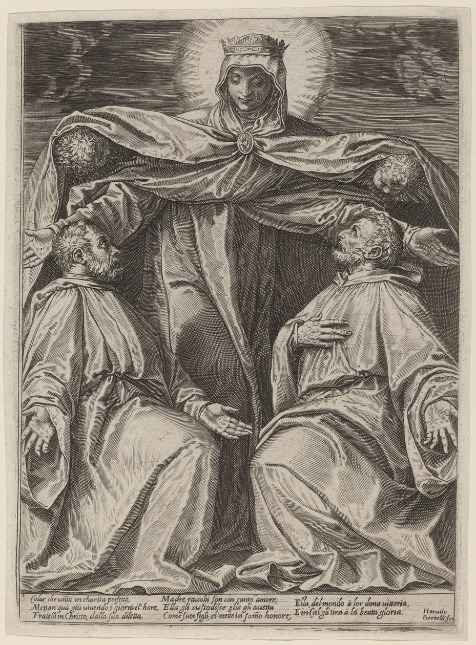 Madonna chránící dva členy bratrstva od Agostino Carracci after Veronese
