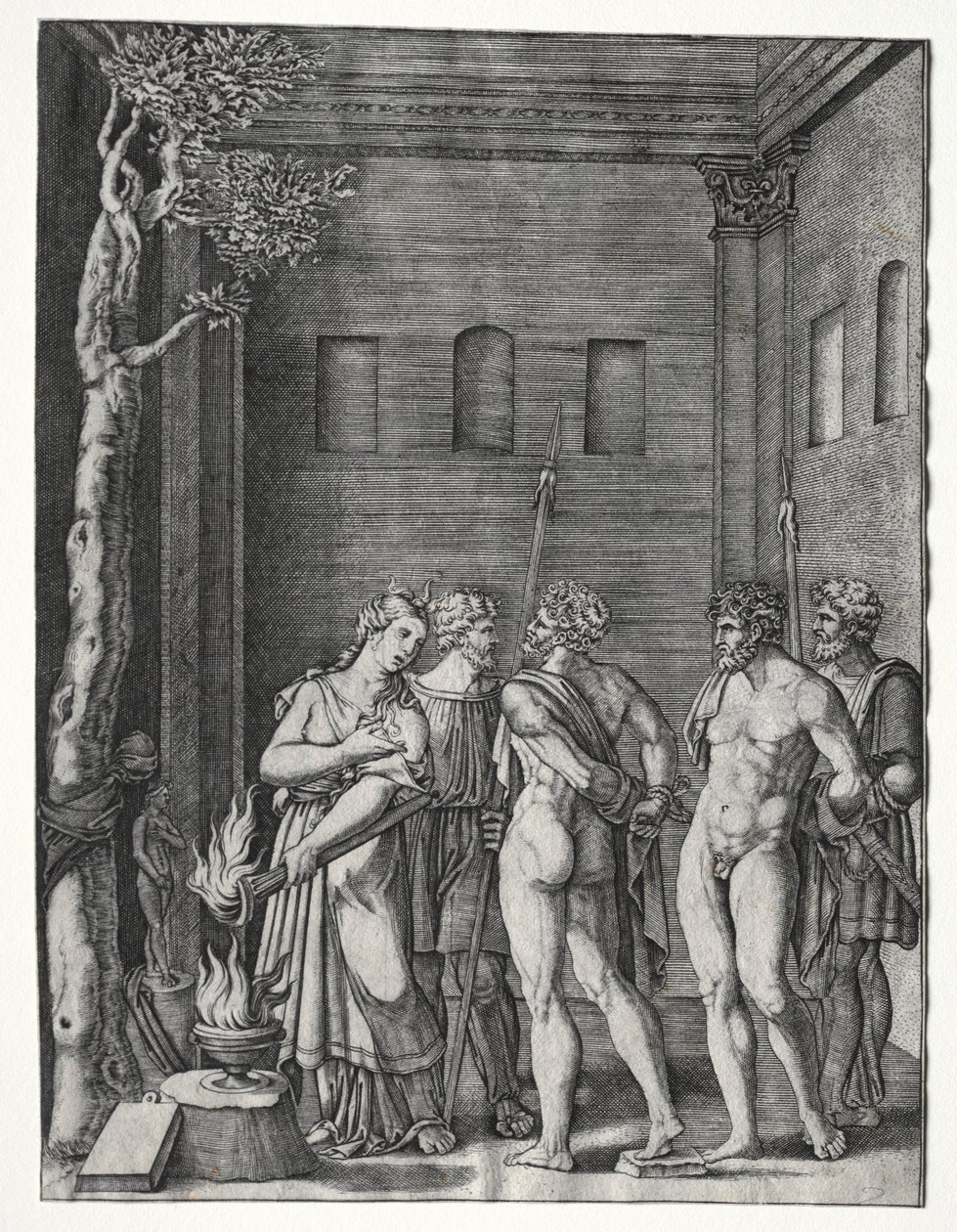 Orestes a Pylades přivezeni do Ifigenie za oběť, 15141536. od Agostino Musi
