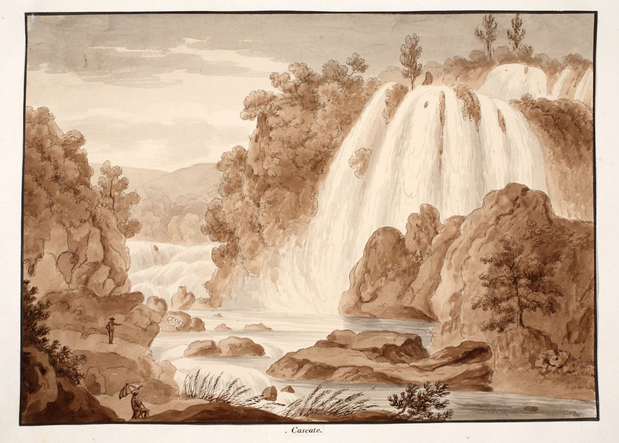 Cascade at Tivoli, 1833 (leptání s hnědým lavírováním) od Agostino Tofanelli