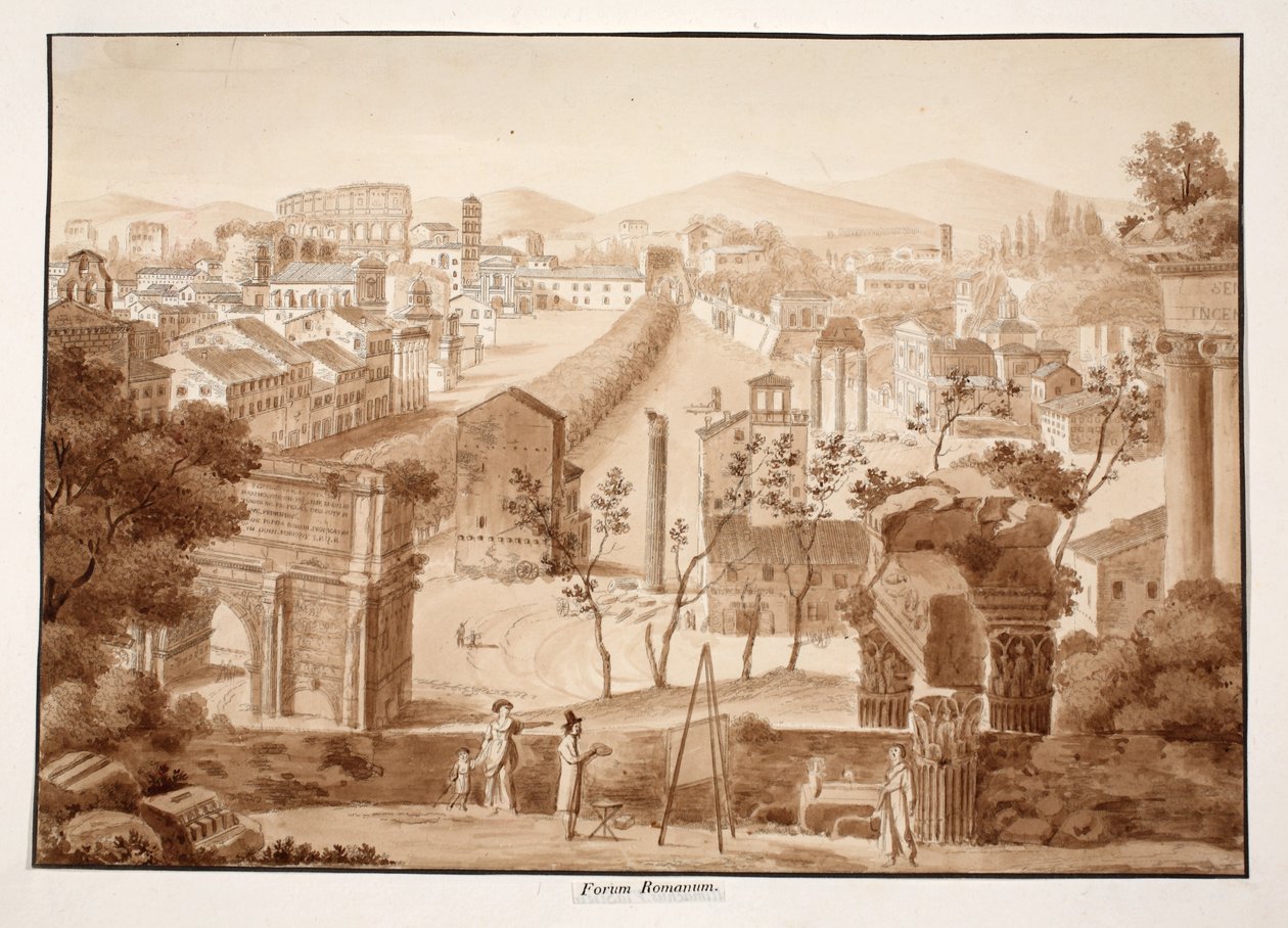 Forum Romanum, 1833 (lept s hnědou lazurou) od Agostino Tofanelli