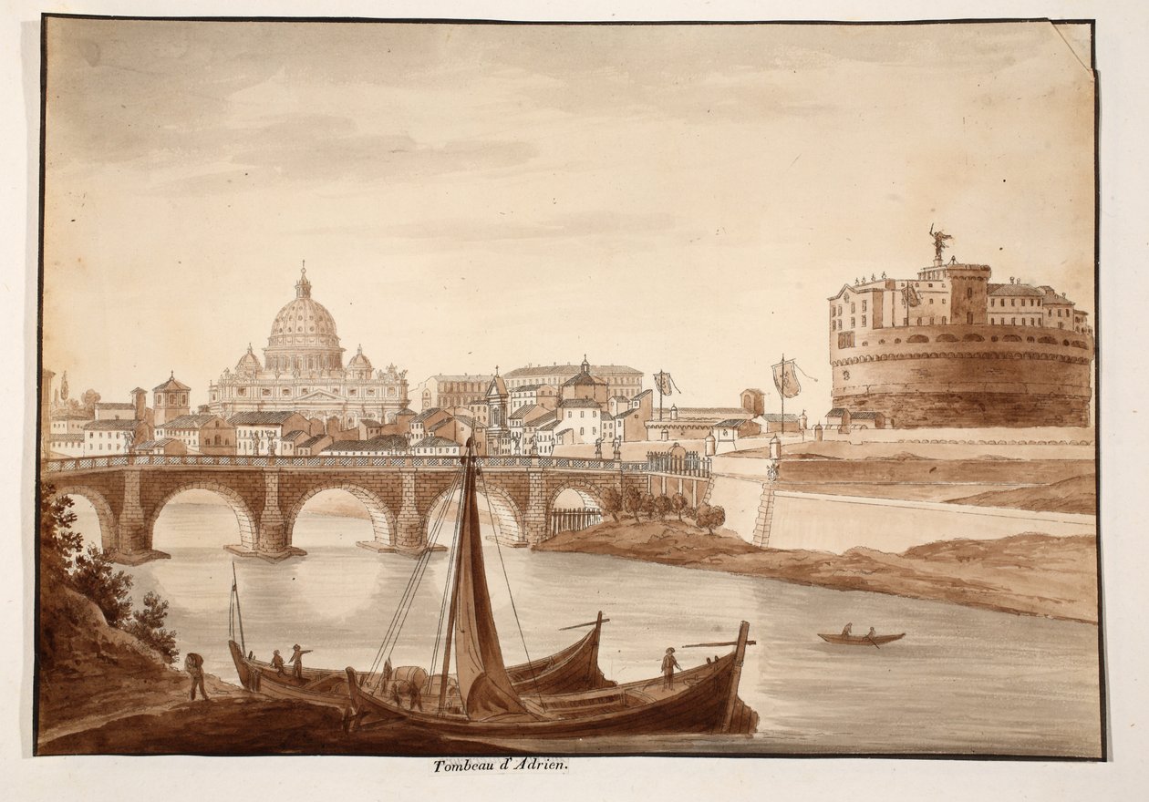 Hadriánova hrobka, 1833 (lept s hnědou lazurou) od Agostino Tofanelli