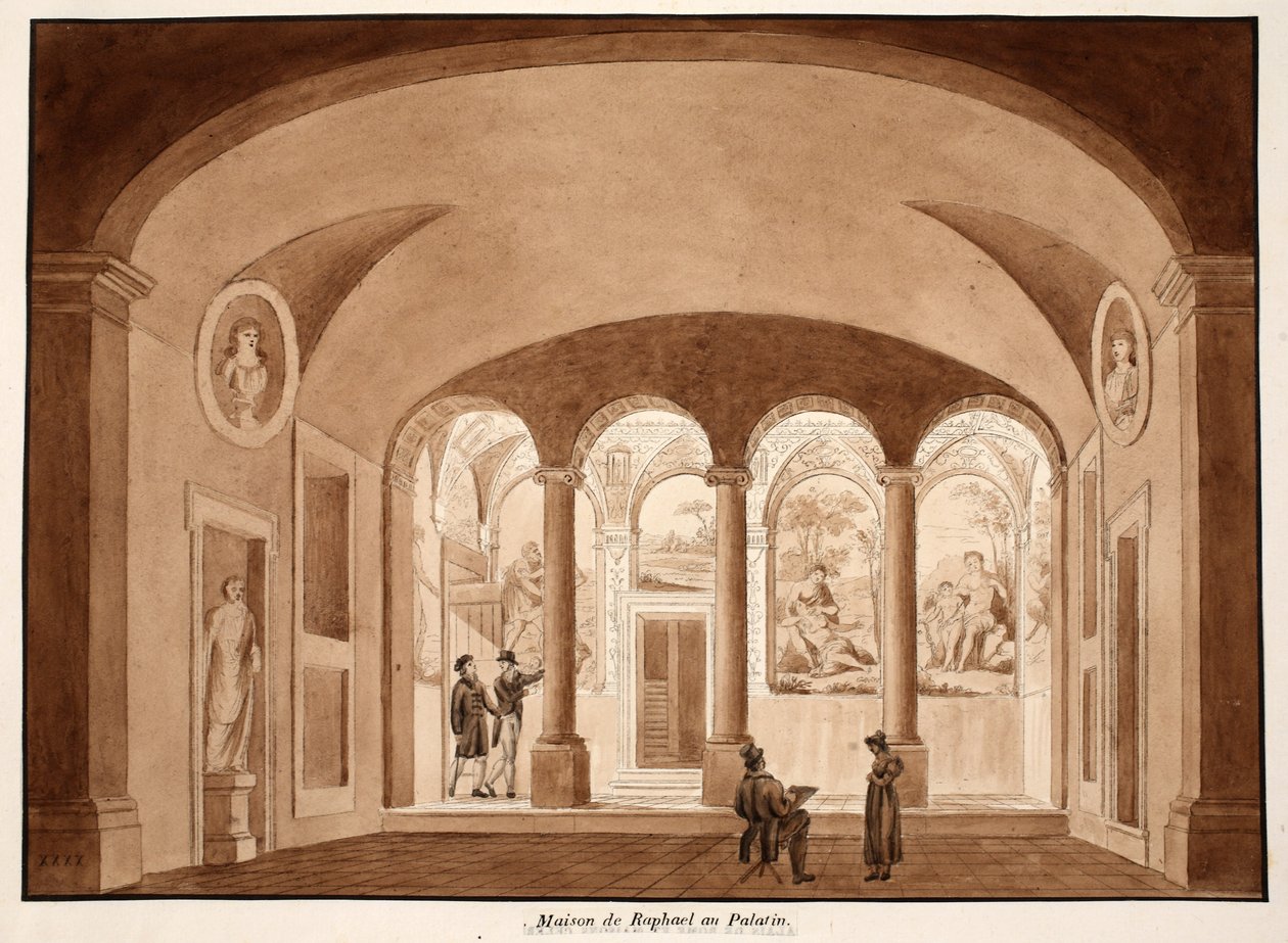 Raphaelův dům na Palatinu, 1833 (lept s hnědým lazurováním) od Agostino Tofanelli