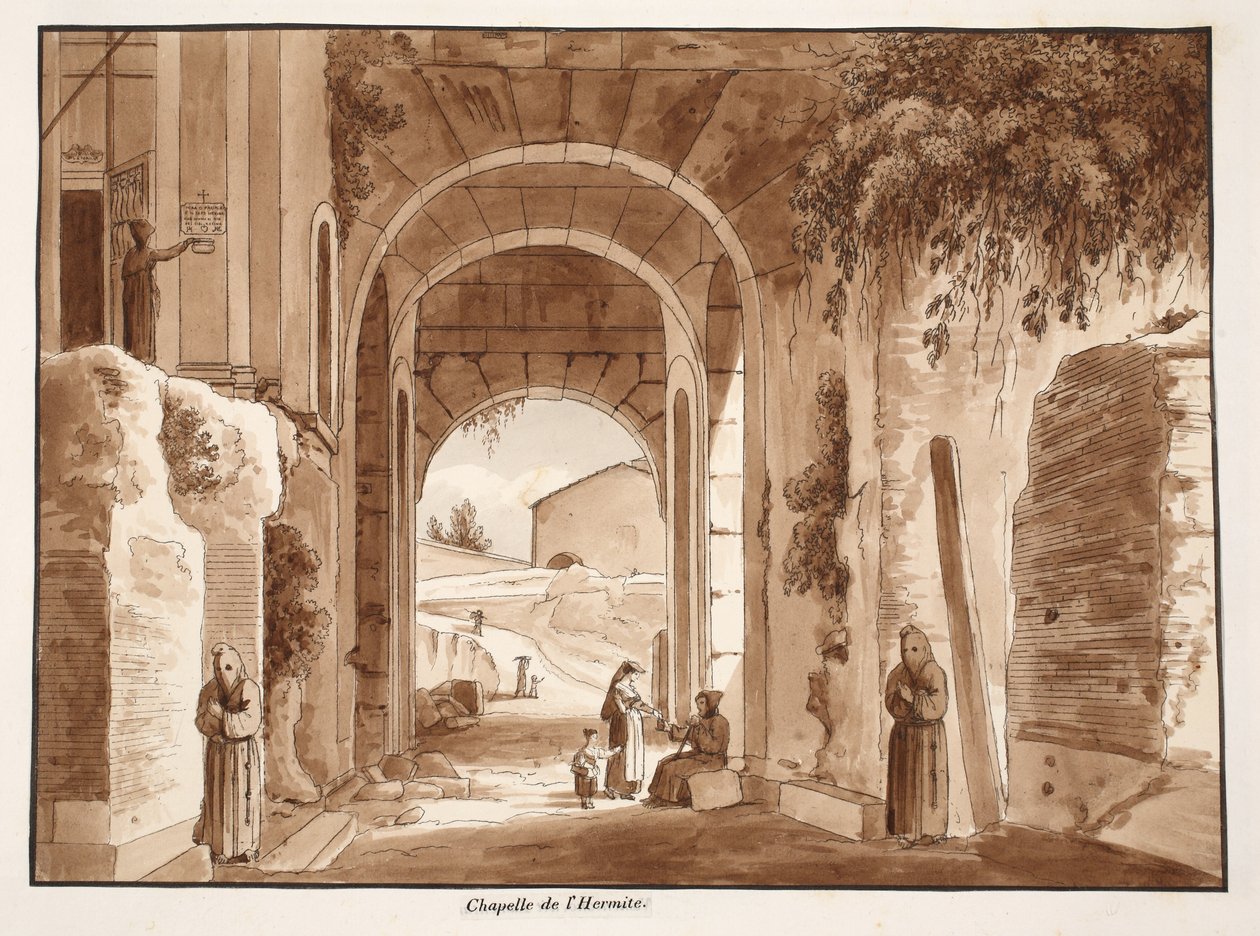 Kaple poustevníka v Koloseu, 1833 (lept s hnědou lazurou) od Agostino Tofanelli