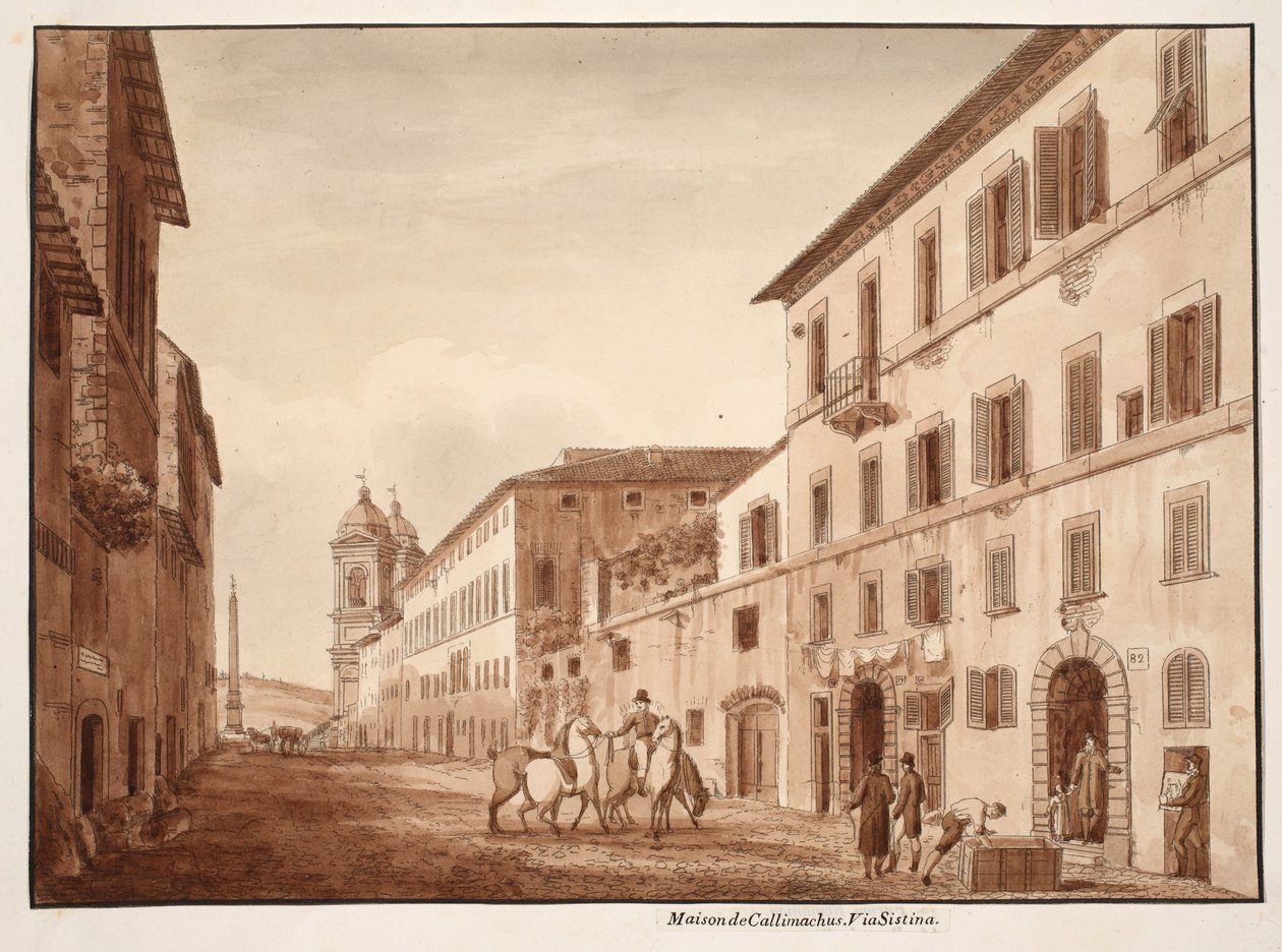 Dům Callimachů, Via Sistina, 1833 (lept s hnědou lazurou) od Agostino Tofanelli