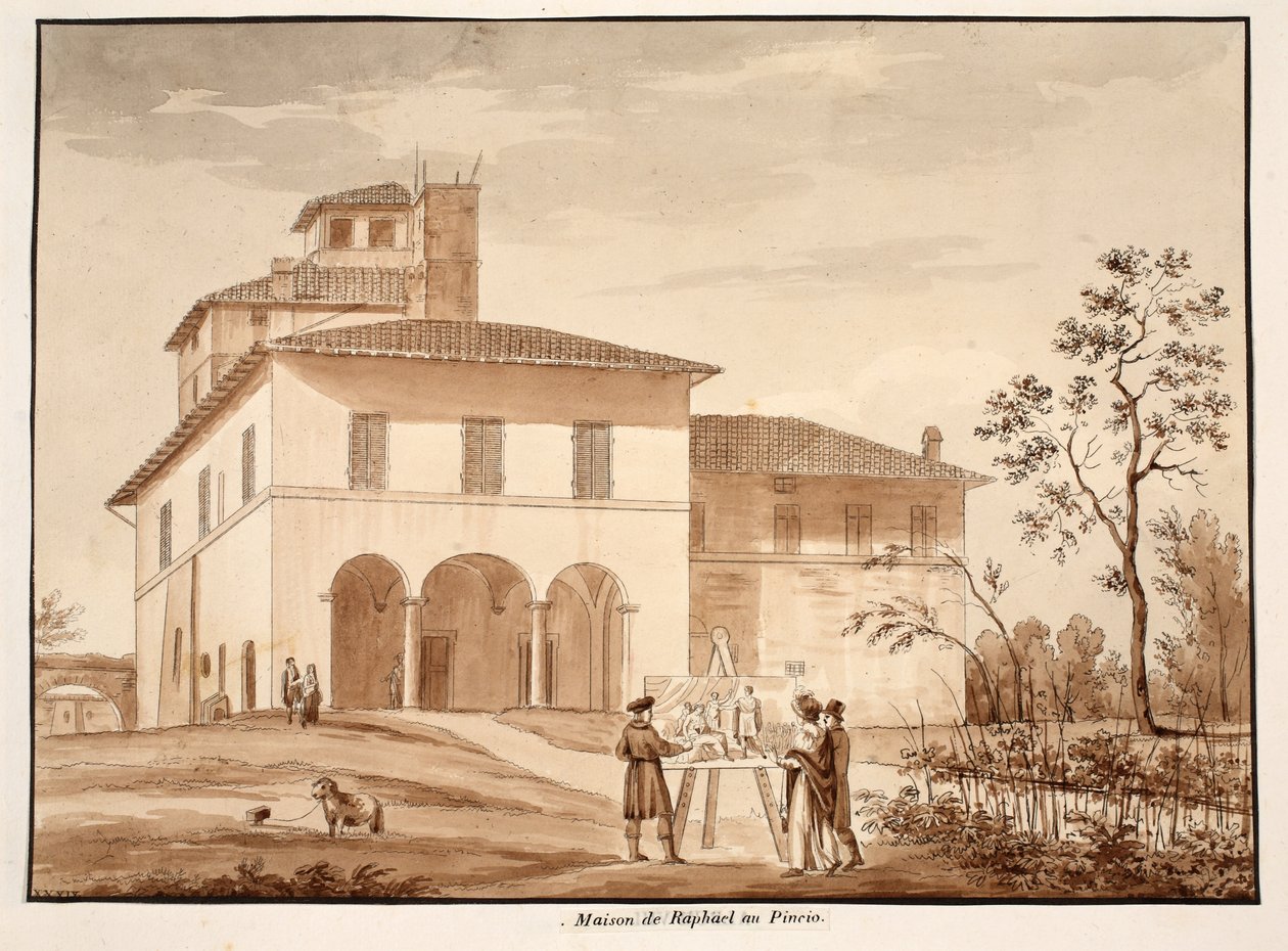 The House of Raphael on Pincio, 1833 (lept s hnědým lavírováním) od Agostino Tofanelli