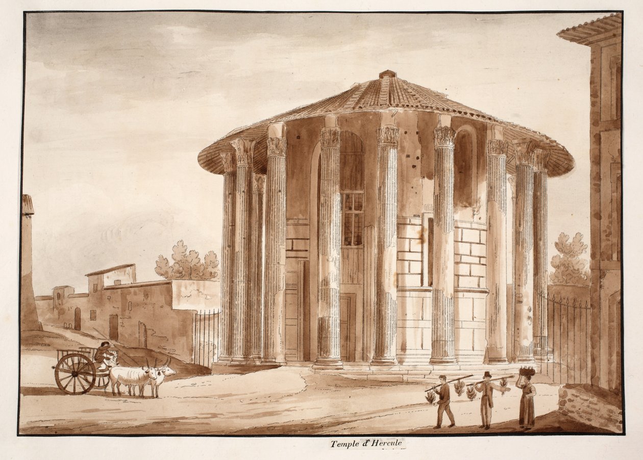 The Temple of Hercules Victor, 1833 (lept s hnědým lavírováním) od Agostino Tofanelli