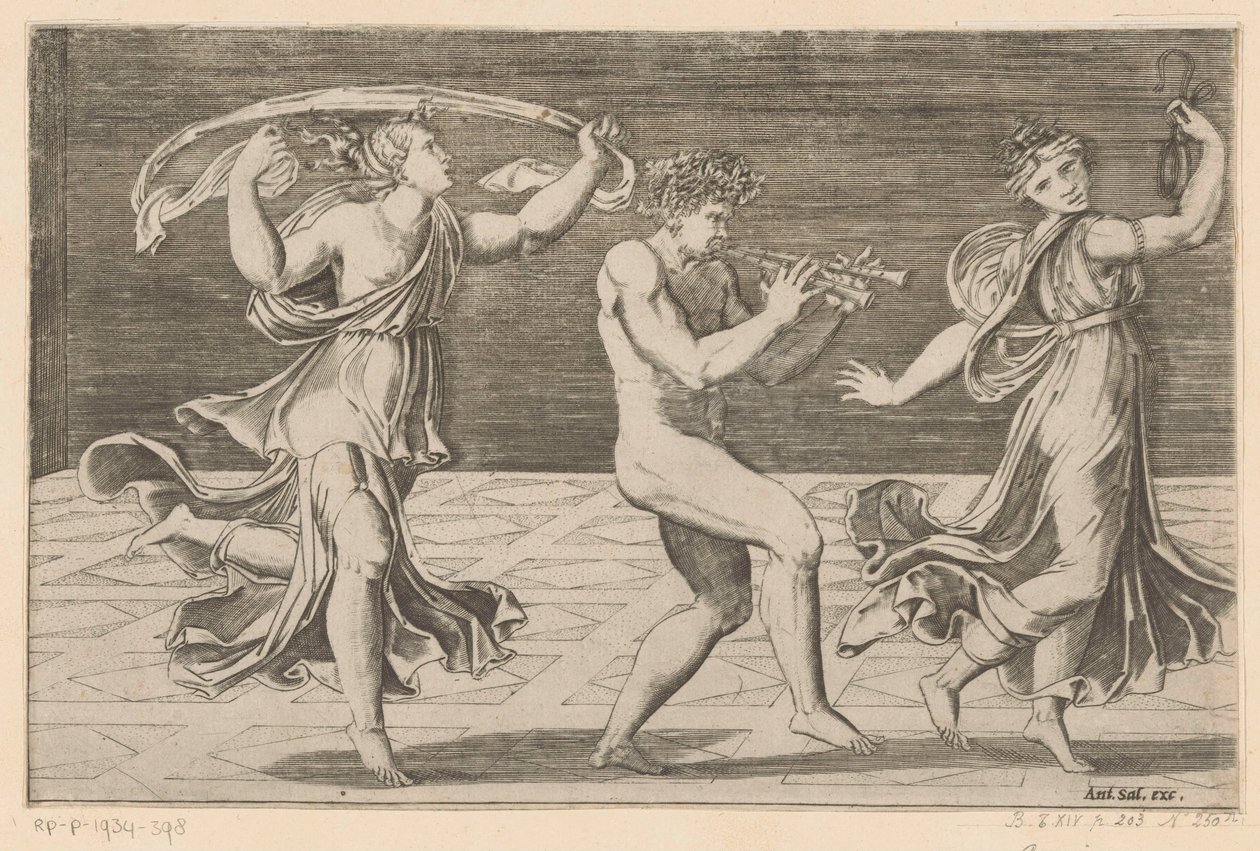 Tančící satyři a maenady od Agostino Veneziano