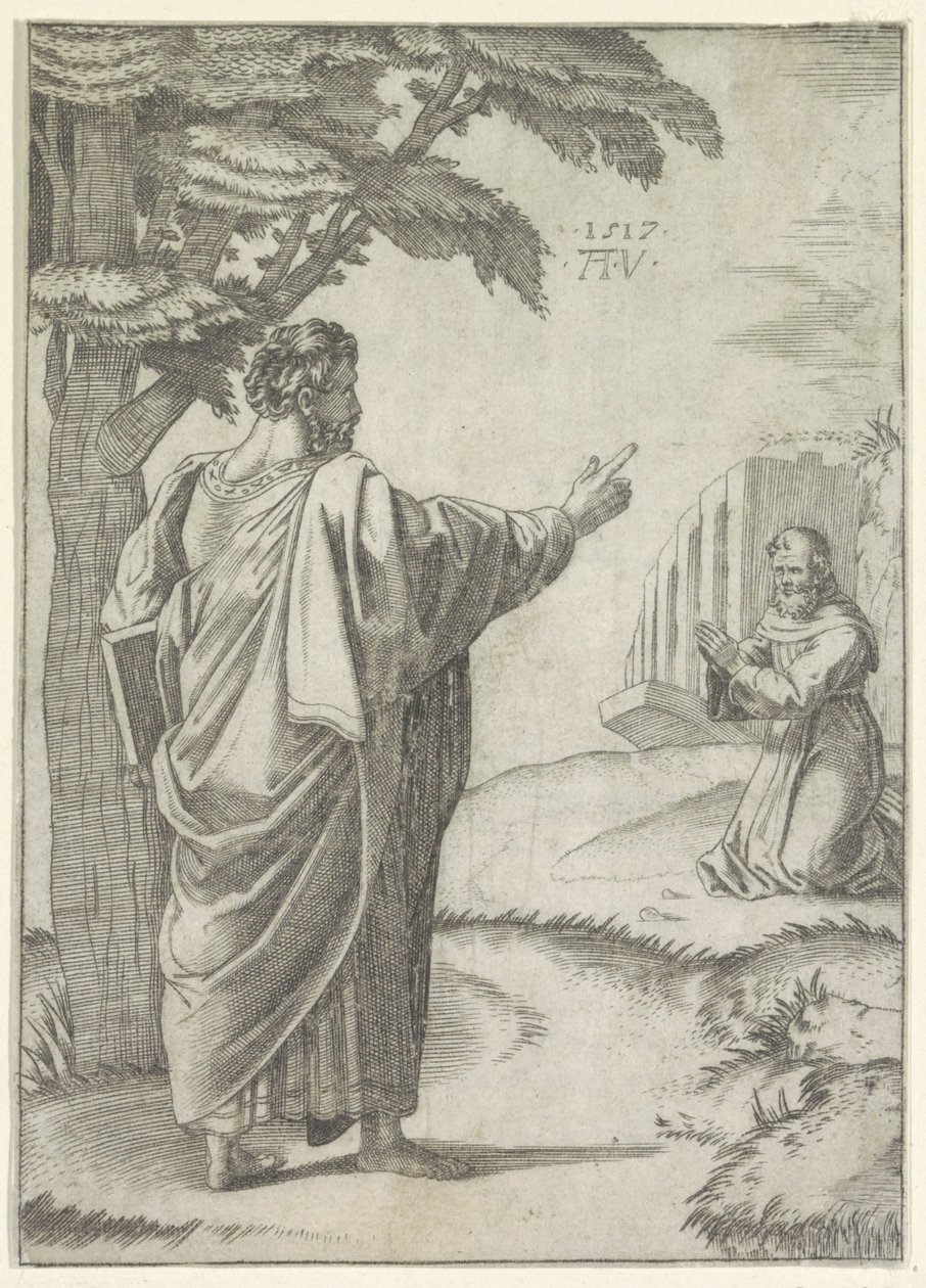 Svatý Pavel a františkánský mnich od Agostino Veneziano