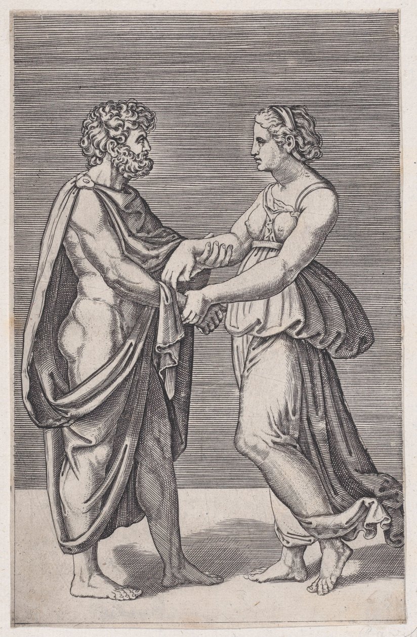 Muž a žena držící se za ruce, 1516-17. od Agostino Veneziano