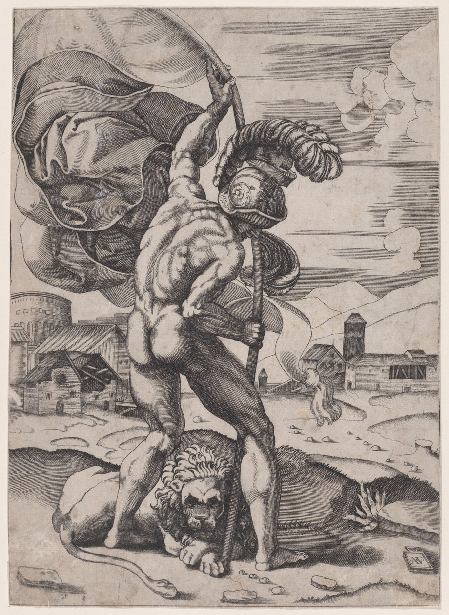 Muž s vlajkou, ca. 1514-36. od Agostino Veneziano