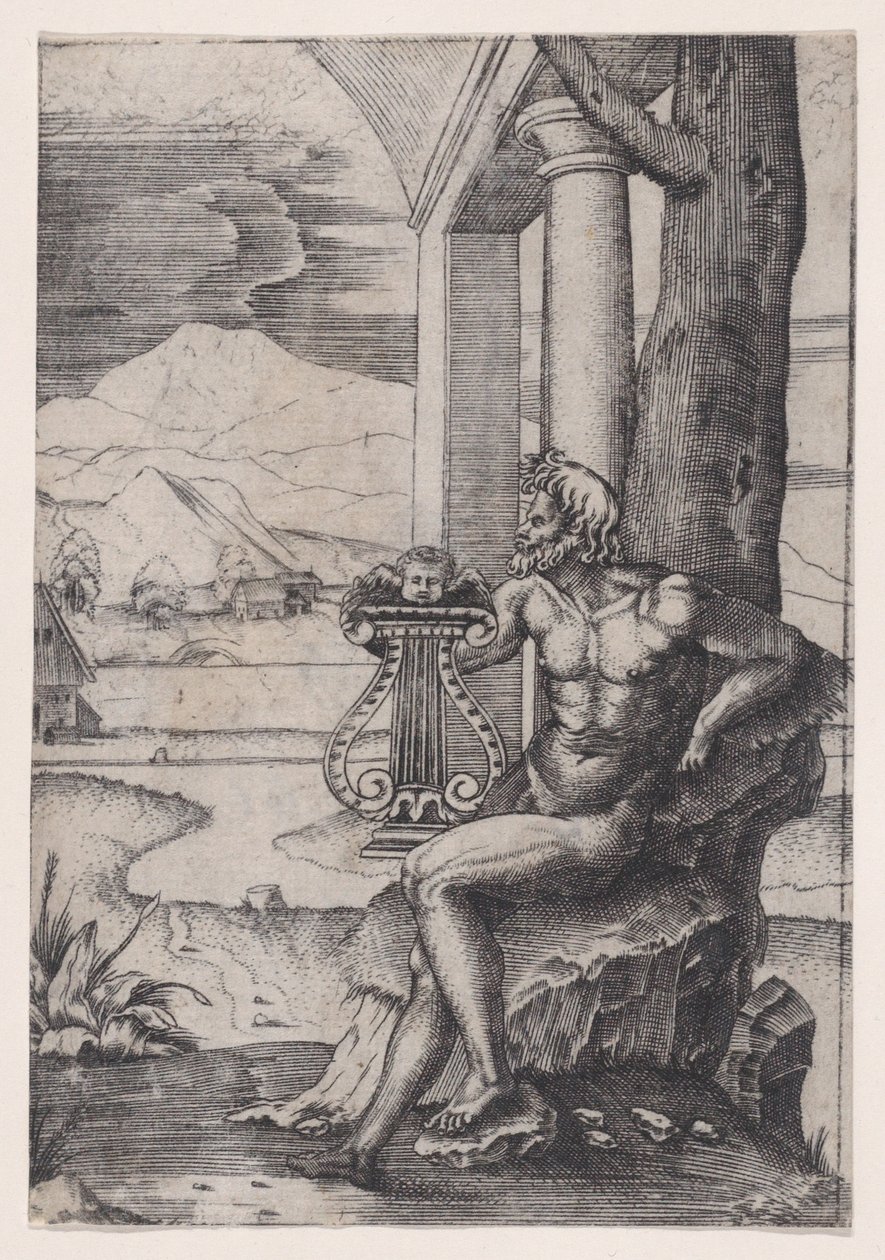 Muž s lyrou, ca. 1514-36. od Agostino Veneziano