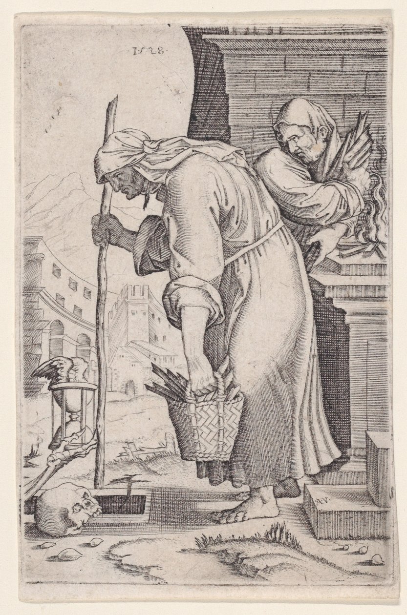 Stará žena se blíží k hrobu, datováno 1528. od Agostino Veneziano