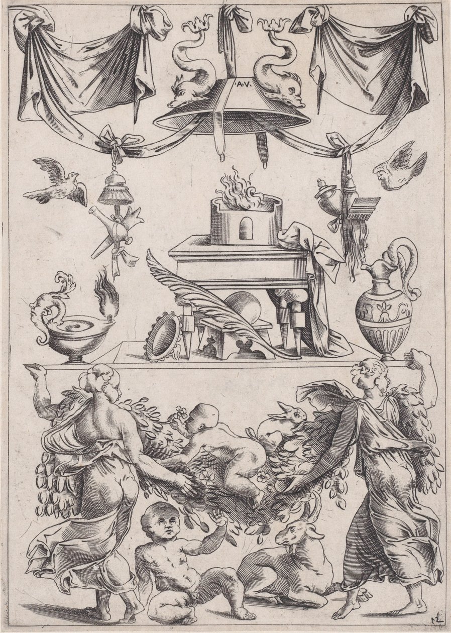 Ornamental Panel, ca. 1514-36. od Agostino Veneziano