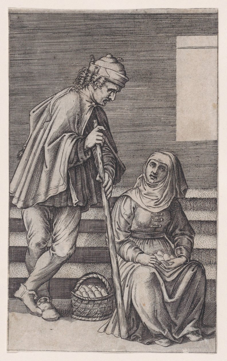 Rolník a žena s vejci, ca. 1514-36. od Agostino Veneziano