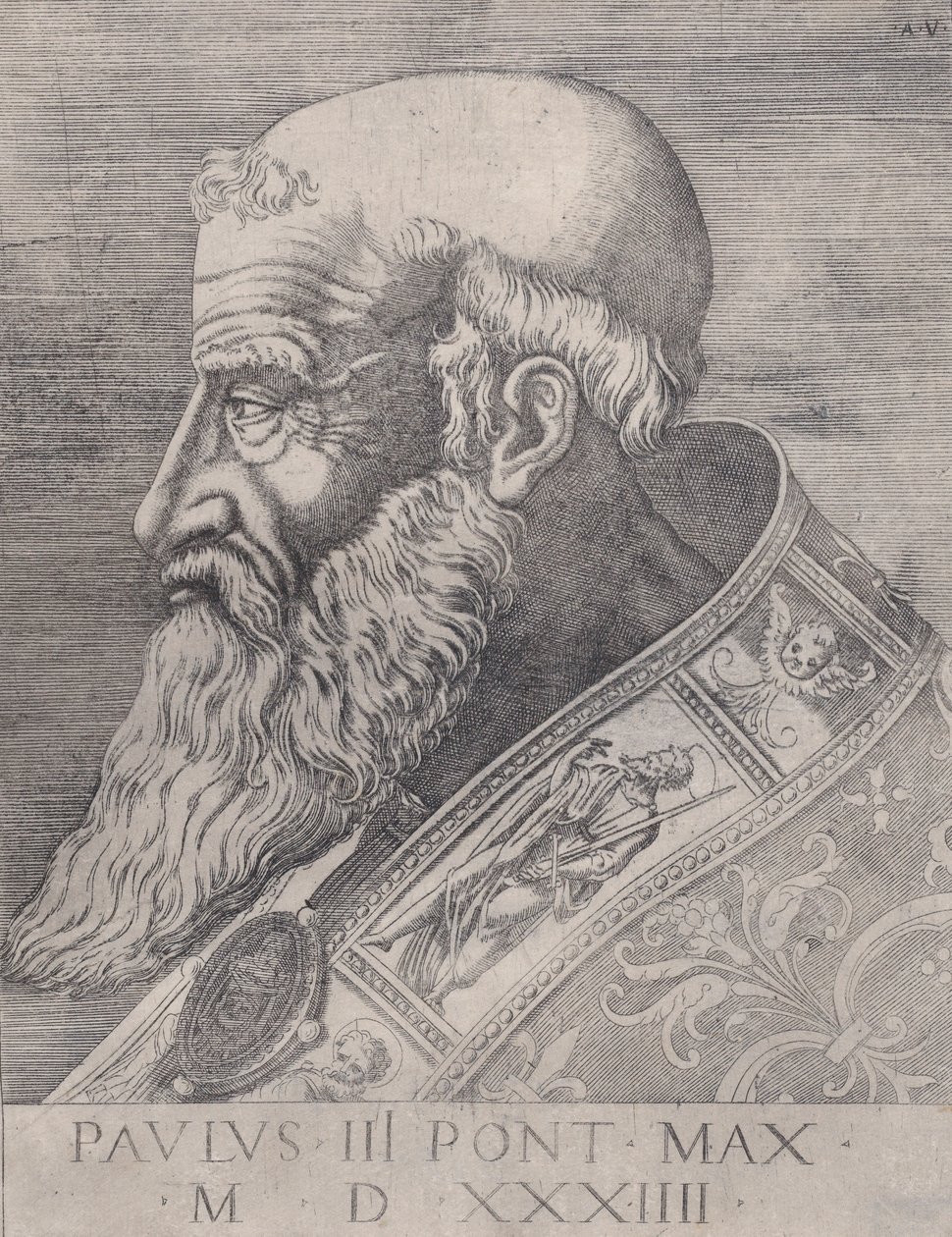 Papež Pavel III, prostovlasý, z roku 1534. od Agostino Veneziano