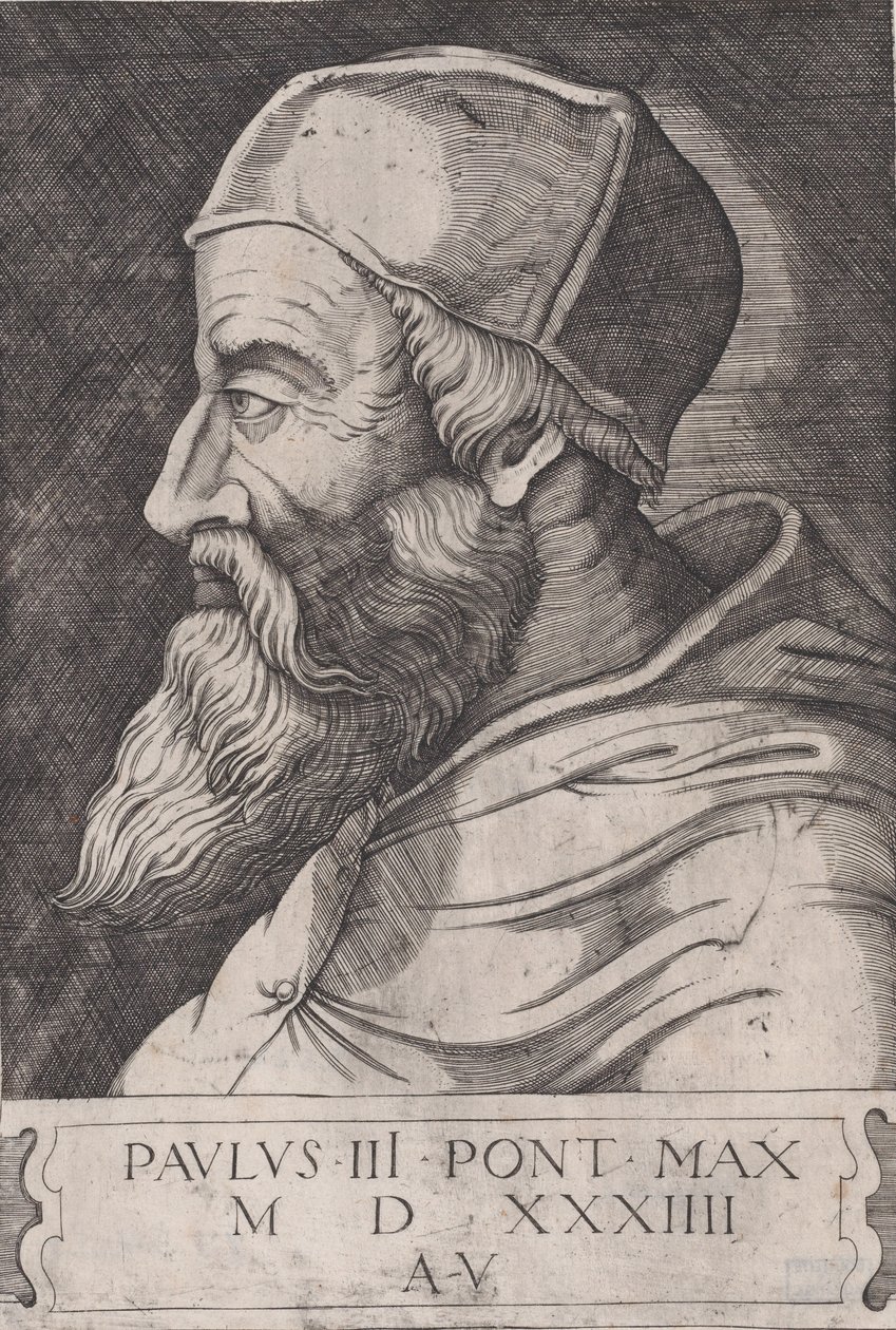 Papež Pavel III v čepici, ca. 1514-36. od Agostino Veneziano