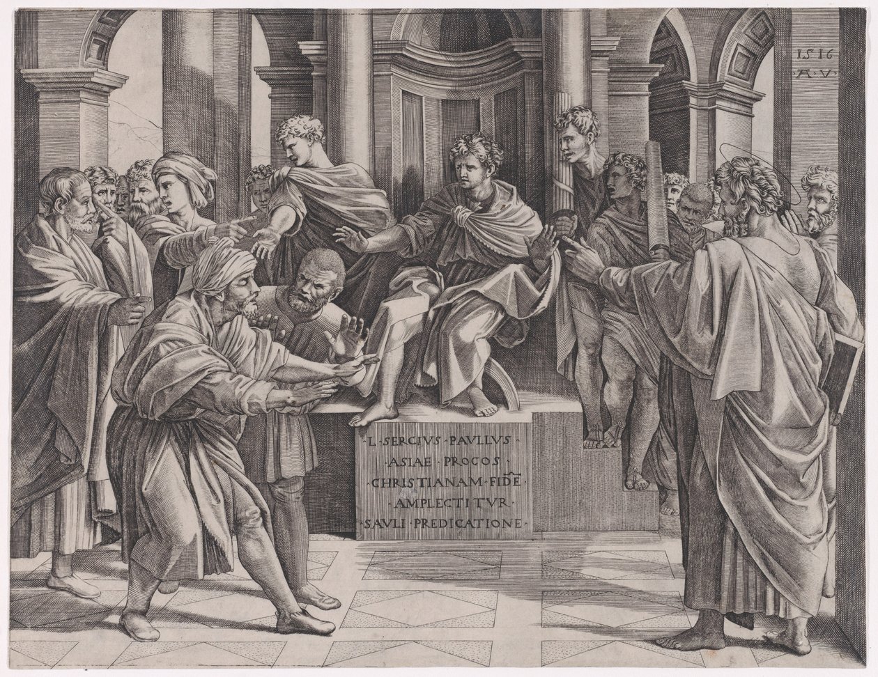 Zaslepení Elymas, datováno 1516., datováno 1516. od Agostino Veneziano