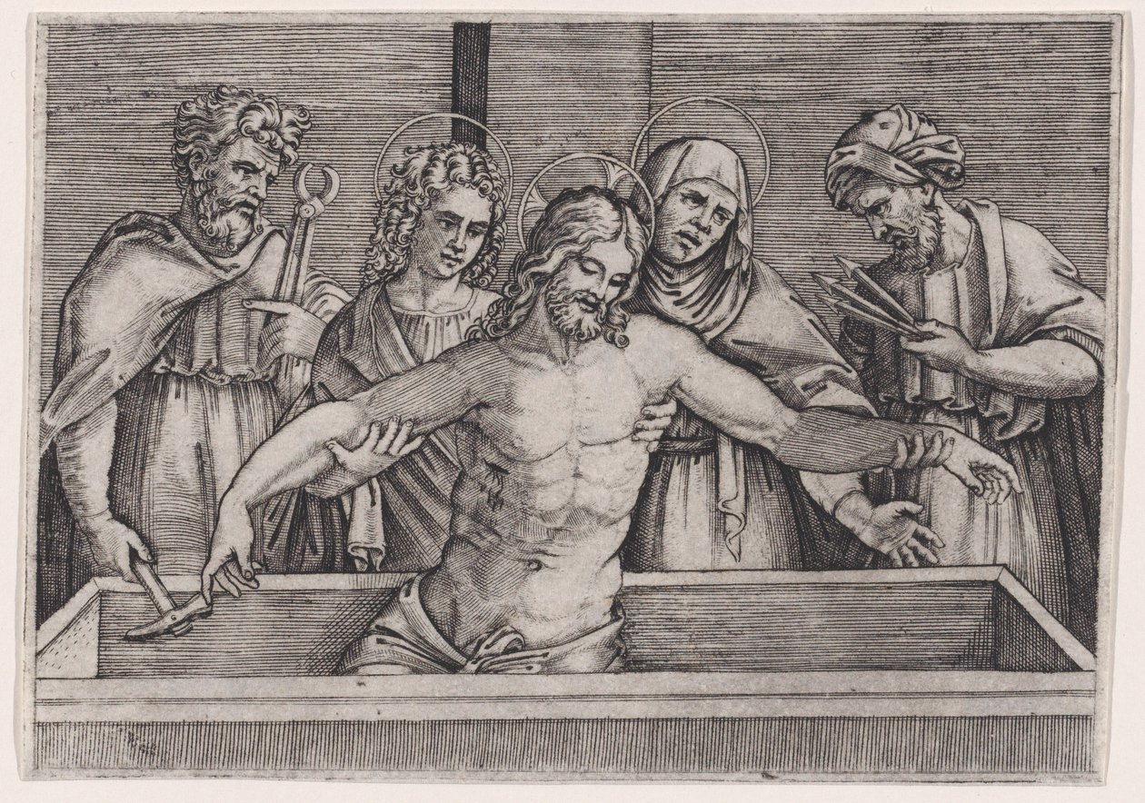 Pohřeb Krista, ca. 1514-36. od Agostino Veneziano