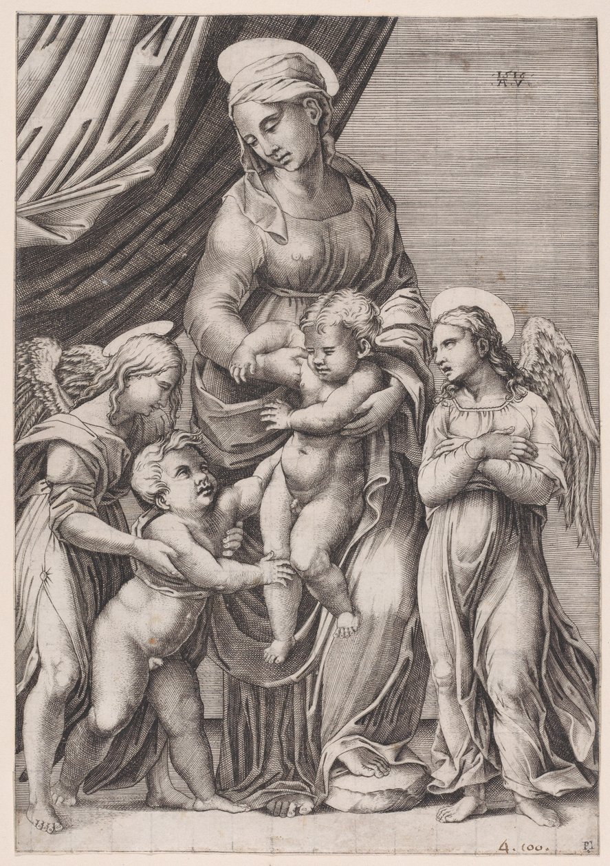 Panna, Jezulátko, Svatý Jan a dva andělé z roku 1516. od Agostino Veneziano