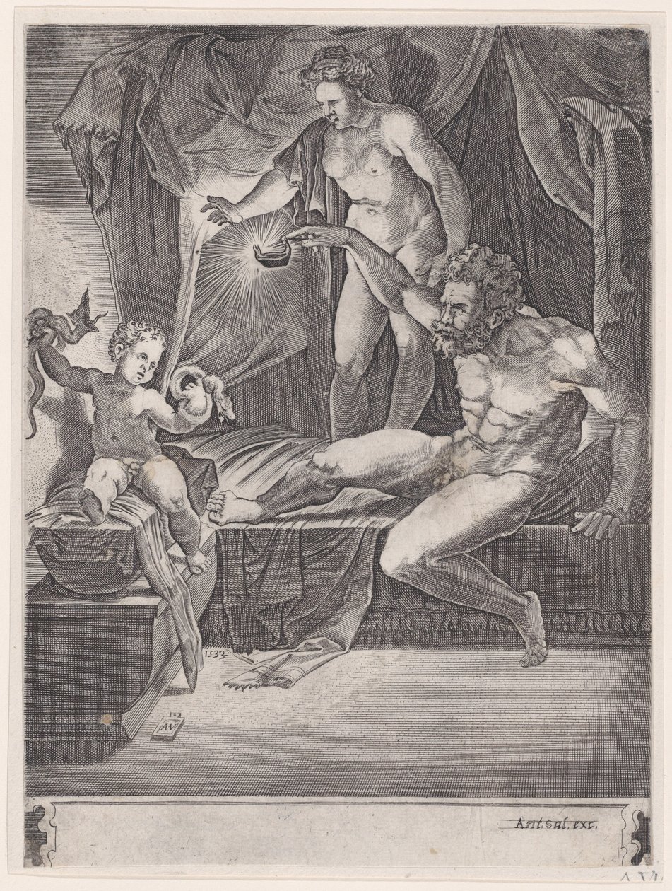 Mladý Herkules ve své kolébce z roku 1533. od Agostino Veneziano