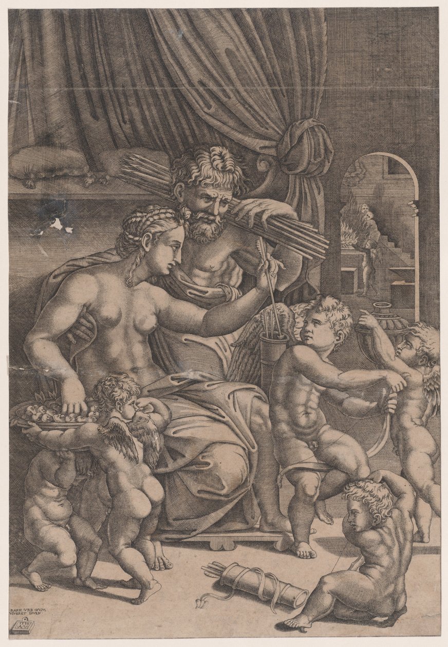 Venuše a Vulkán obklopený Amory z roku 1530. od Agostino Veneziano