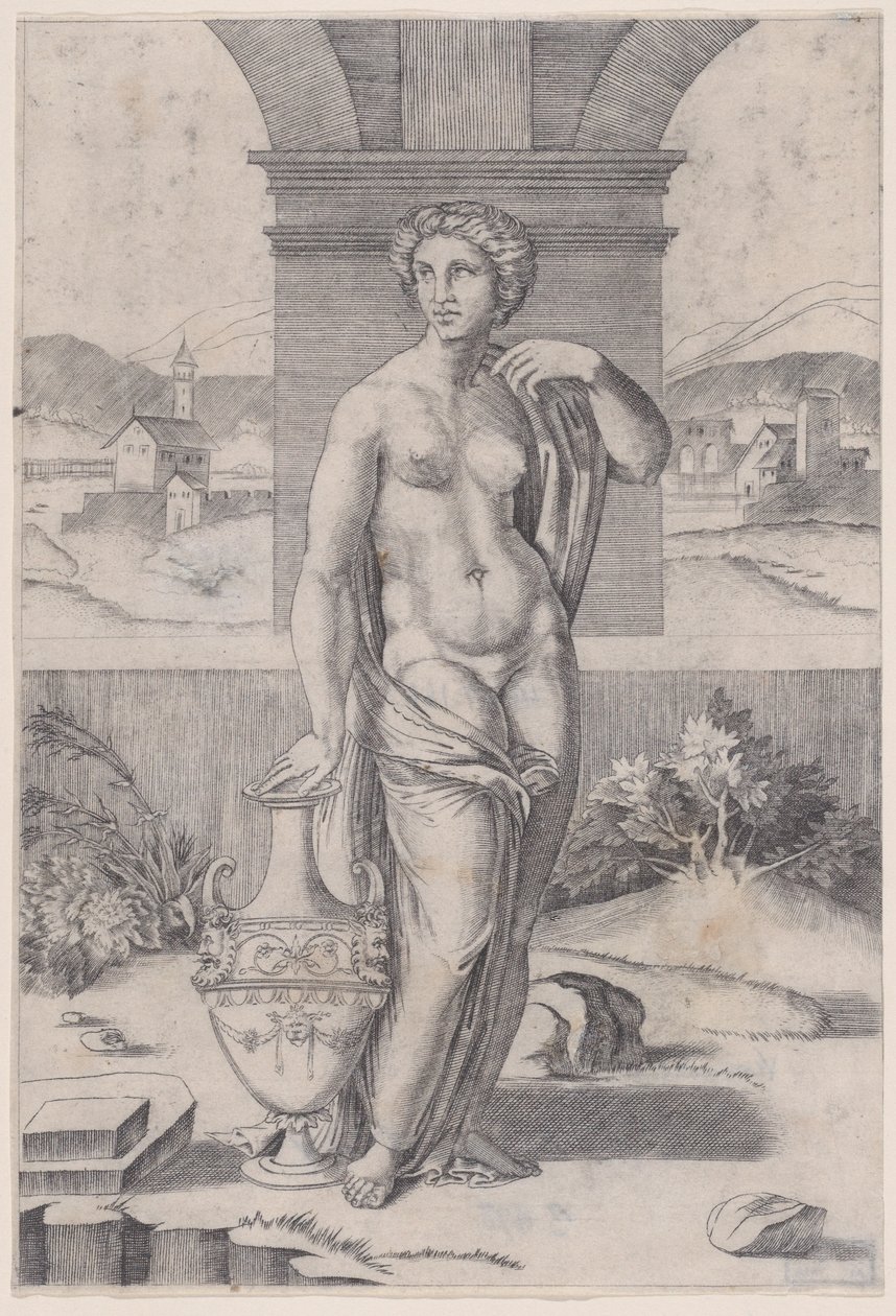 Žena stojící poblíž vázy, ca. 1514-36. od Agostino Veneziano