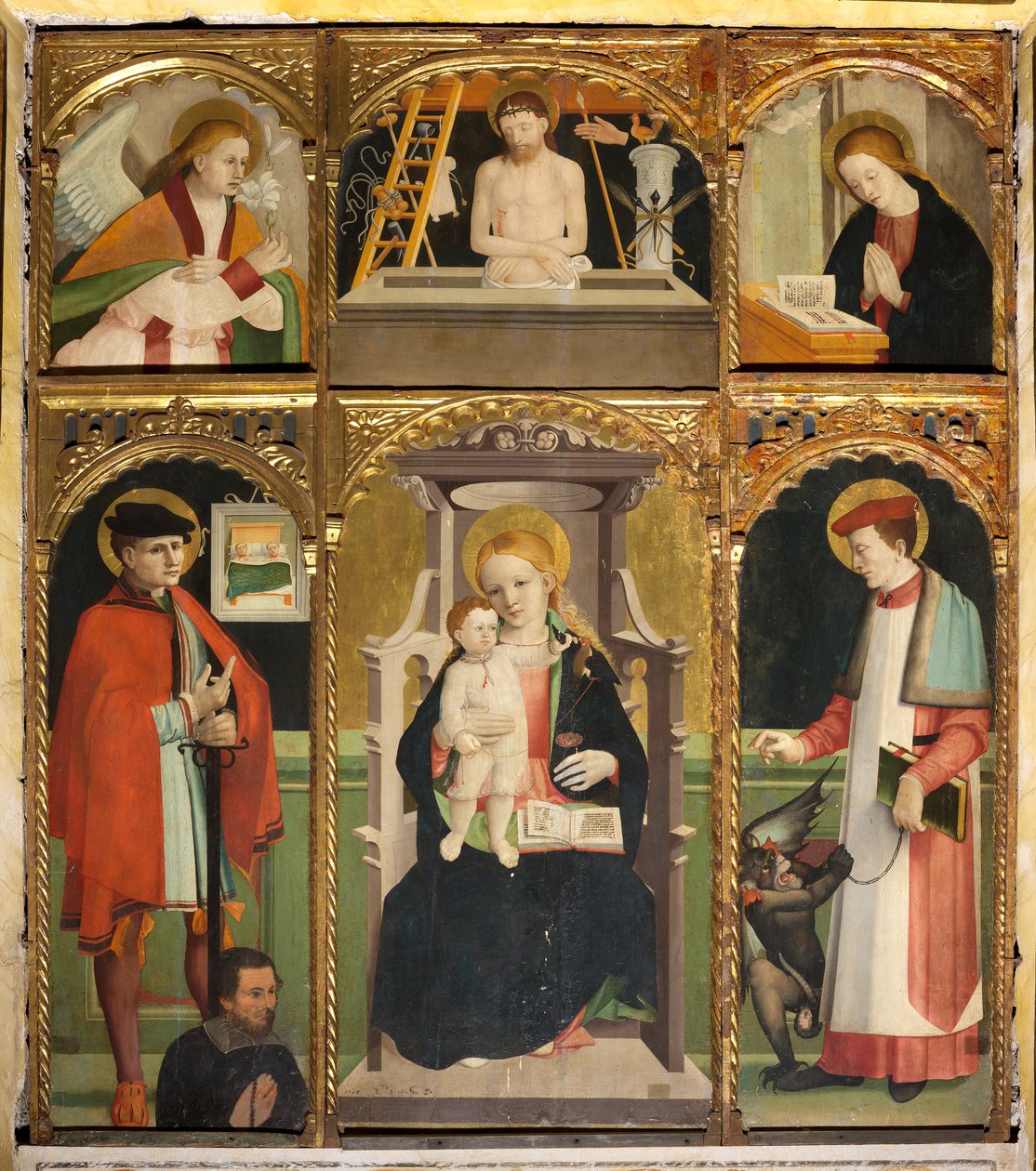 Polyptych Madony s dítětem a svatým Juliánem a Bernardem od Agostino da Casanova