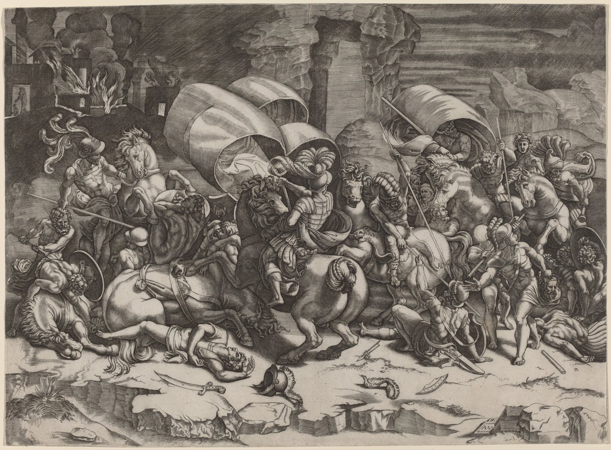 Bitva s Cutlassem od Agostino dei Musi, after Giulio Romano