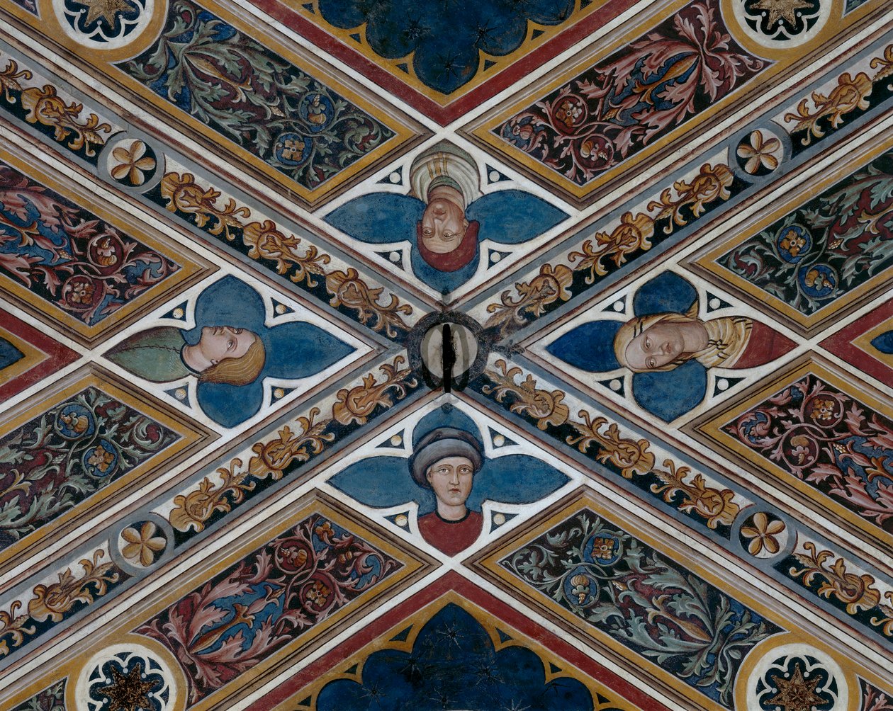Hlavy a rostlinné motivy, detail (freska) od Agostino di Marsiglio