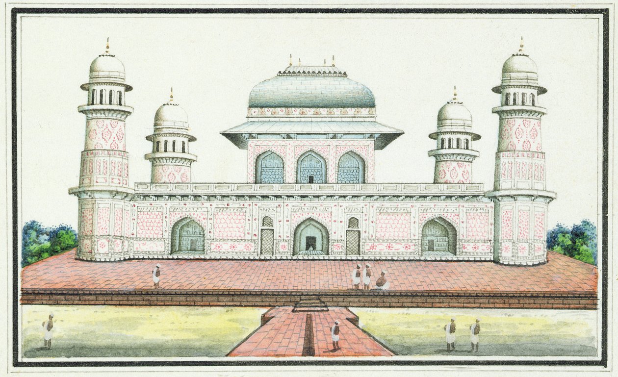 Hrobka Itimad-Ud-Daula, poblíž Agra, cca 1830 (wc, inkoust a tužka na papíře) od Agra School