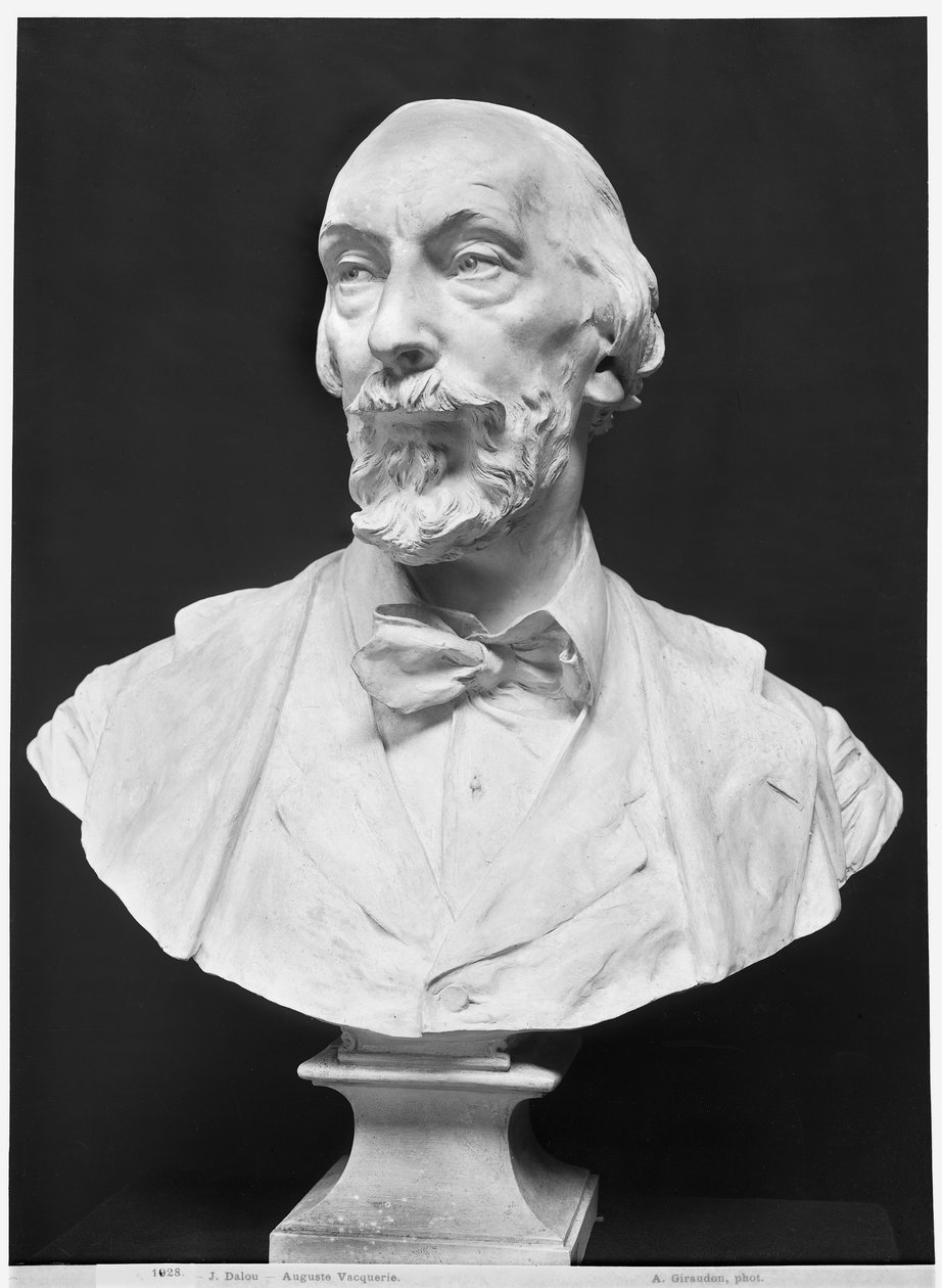 Busta Auguste Vacquerie (1819-95) (omítka) (černobílá fotografie) od Aime Jules Dalou