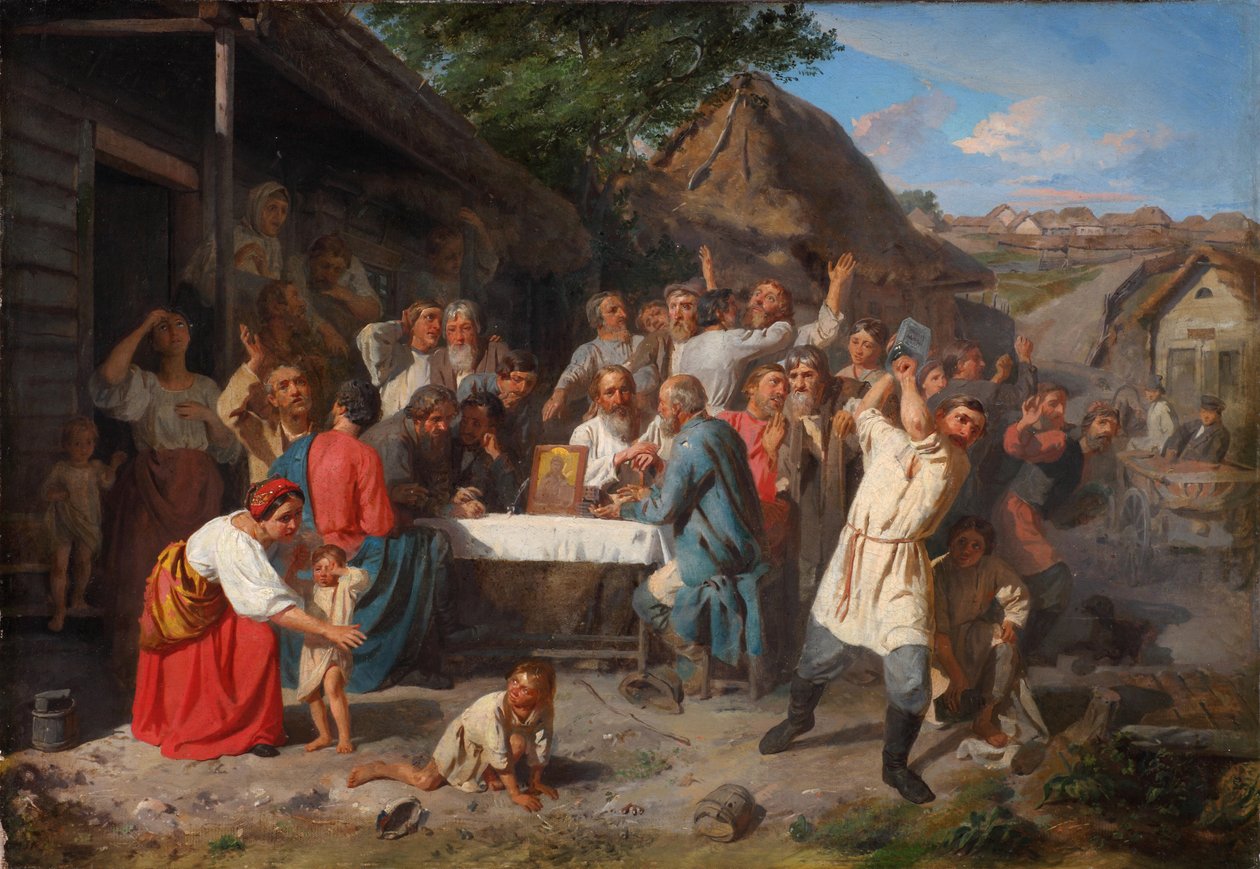 Přísaha střídmosti. Společnost Temperance, 1860 od Akim Yegorovich Karneev