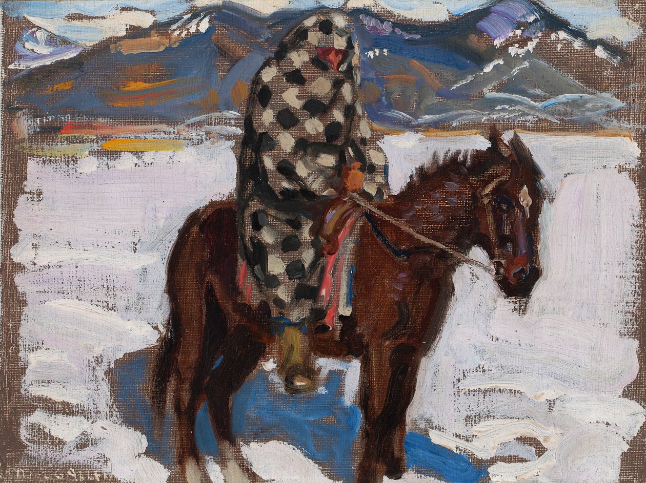 Indián na koni ve sněhu od Akseli Gallen-Kallela