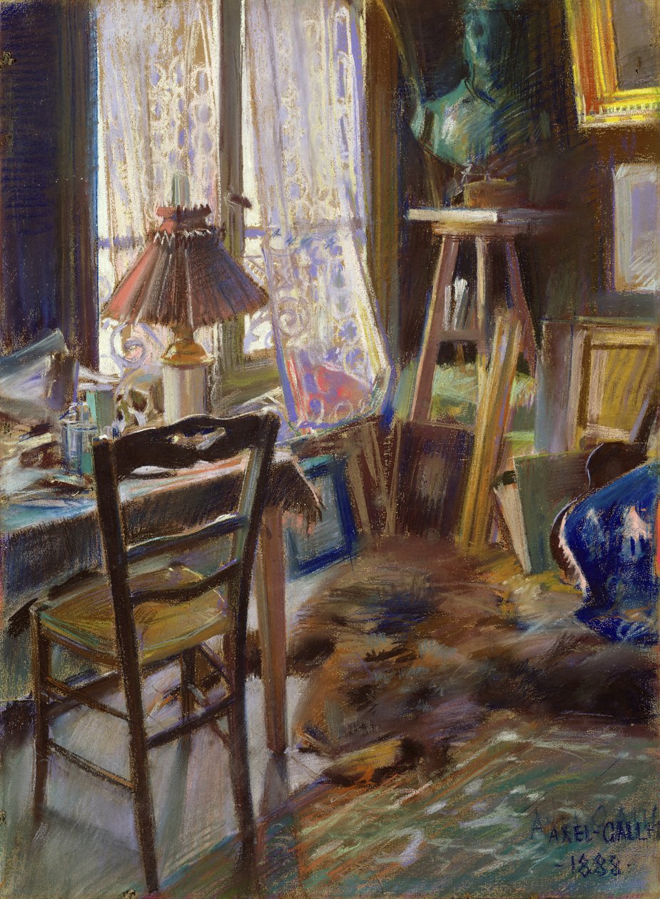 Studio Comte Deheaulme de Vallombreuse, 36 Rue Jouffrey, Paříž 1888 (pastel) od Akseli Valdemar Gallen Kallela