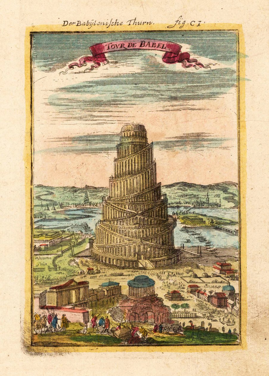 Babylonská věž, 1719 od Alain Manesson Mallet