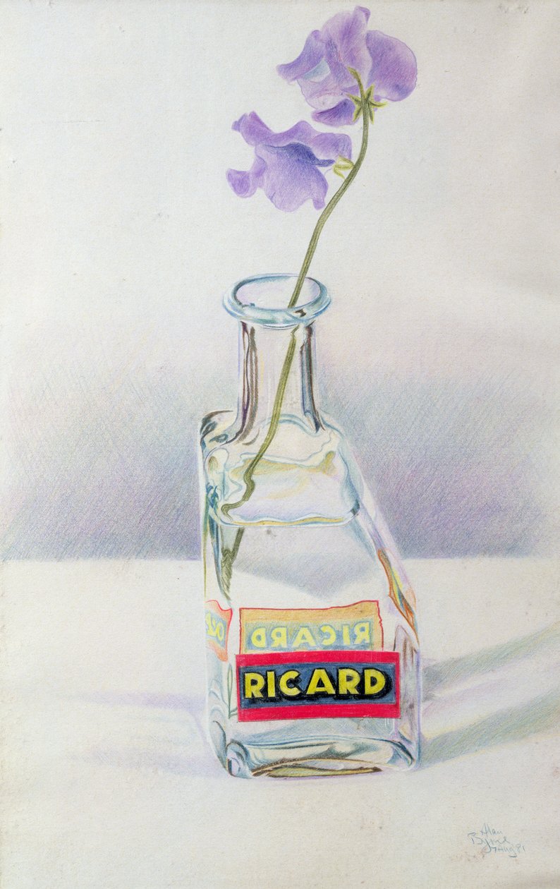 Ricard Bottle, 1981 (barevná tužka na papíře) od Alan Byrne