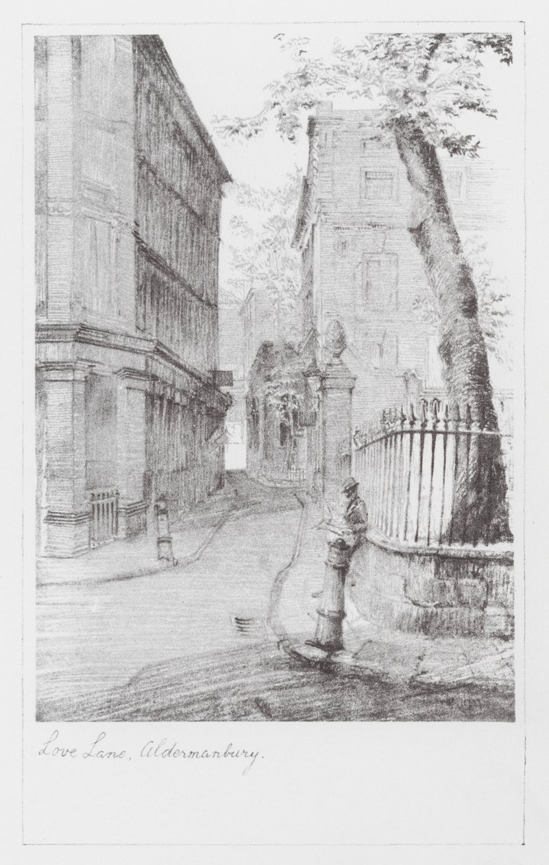 London Lanes: London Lane: Love Lane, Aldermanbury (litografie) od Alan Stapleton