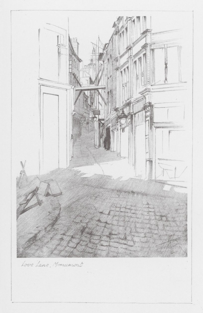 London Lanes: Love Lane, Monument (litografie) od Alan Stapleton