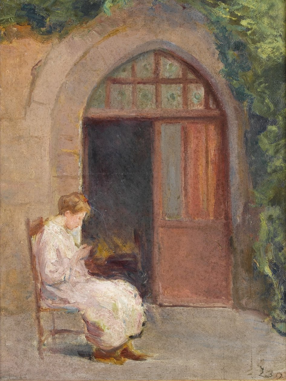 Dívka sedící mimo La Boissiere, kolem roku 1909 od Albert de Belleroche
