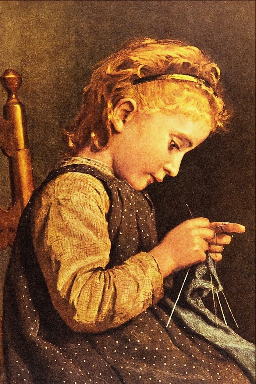 Malá dívka pletení od Albert Anker