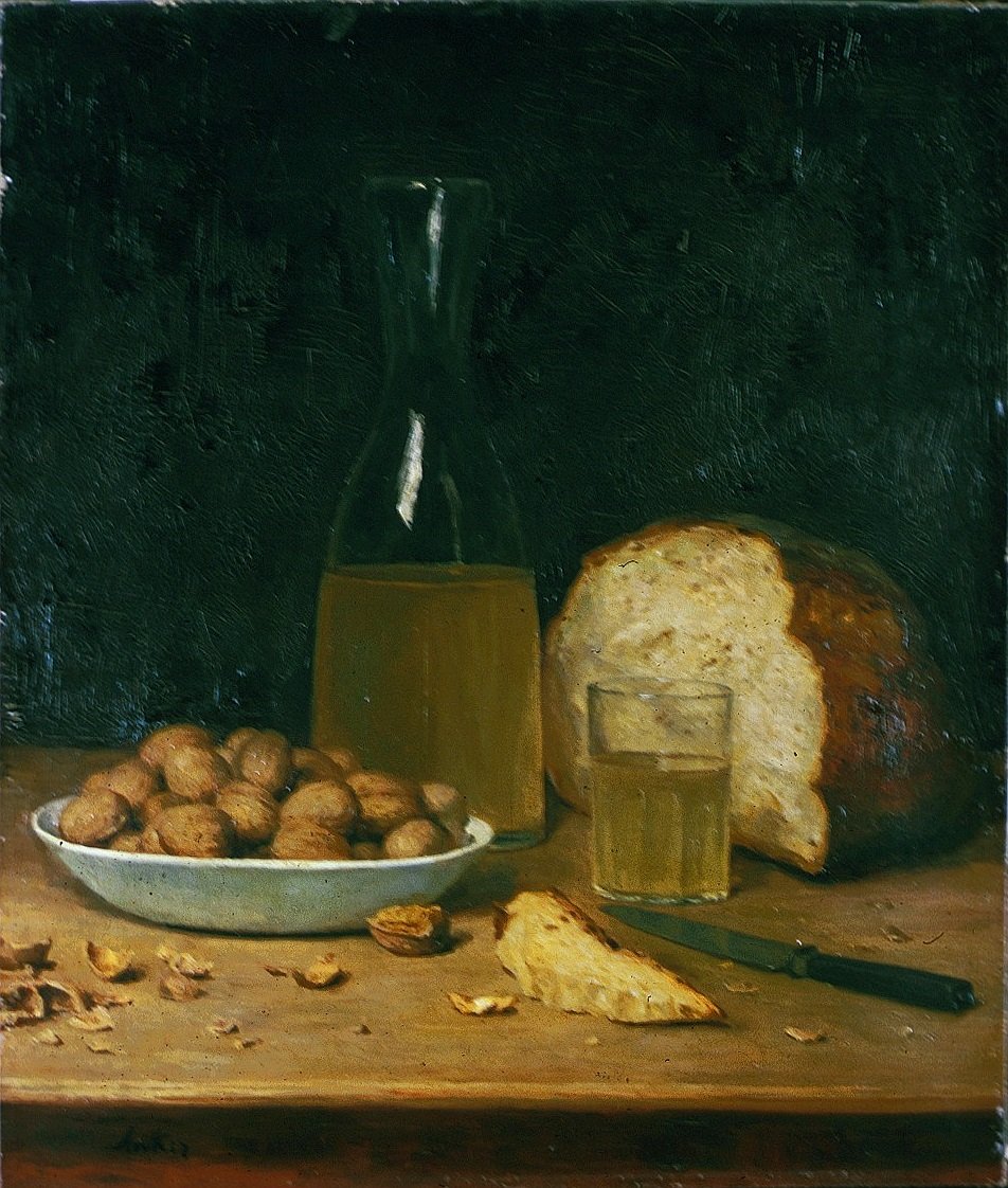 Nové bílé víno a ořechy od Albert Anker