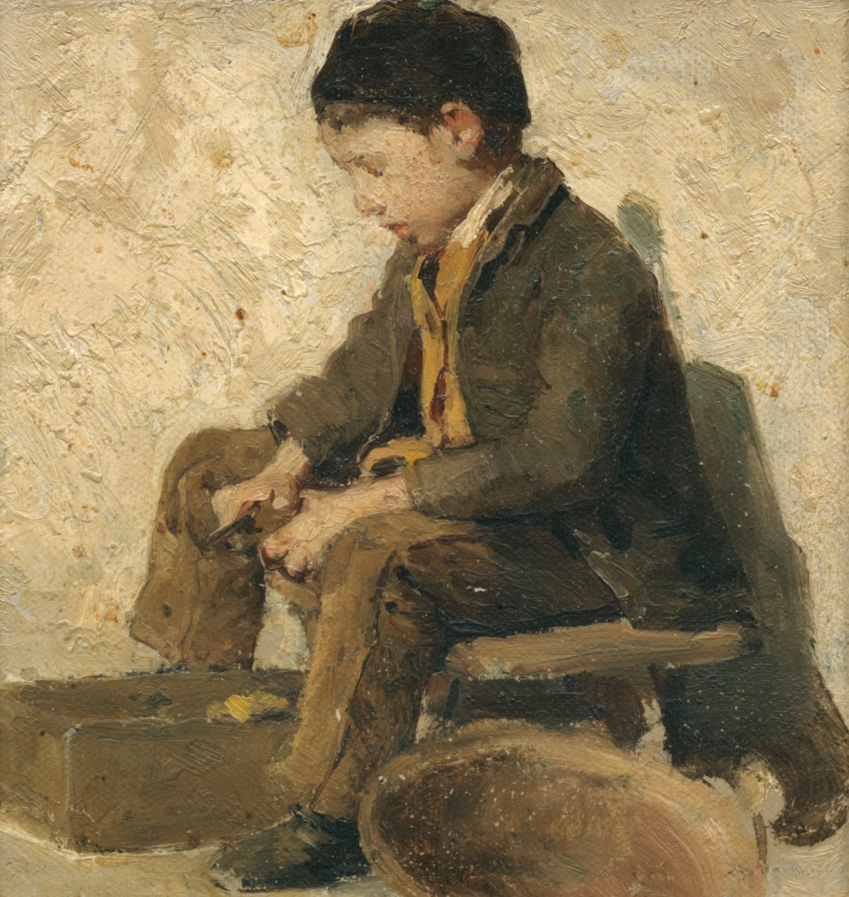 Sedící chlapec, příprava zeleniny od Albert Anker