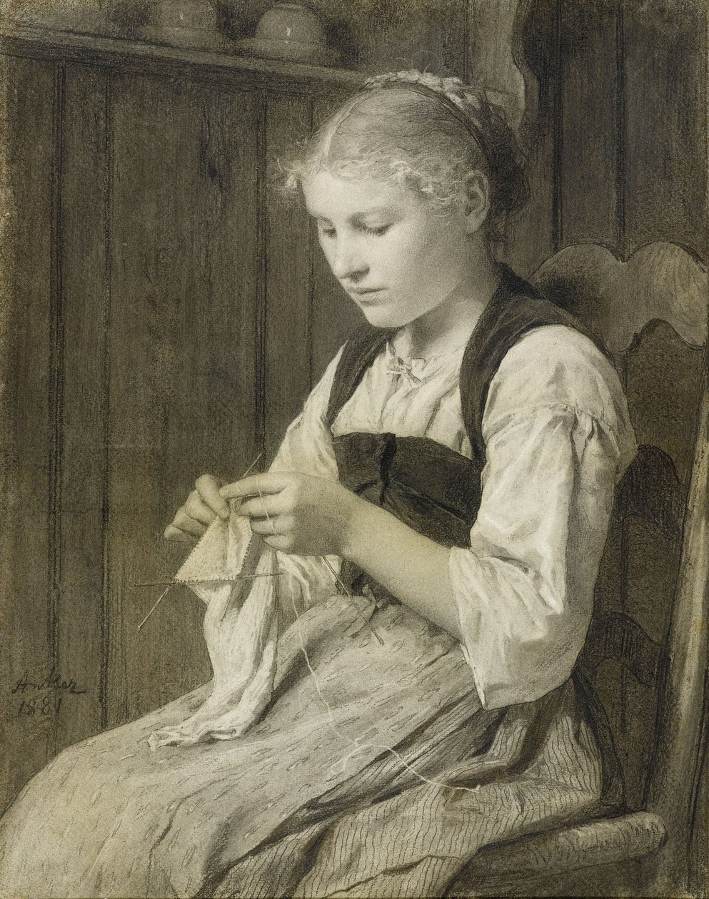 Pletení dívka od Albert Anker